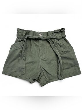 Olive Green High-Waisted Paperbag Shorts